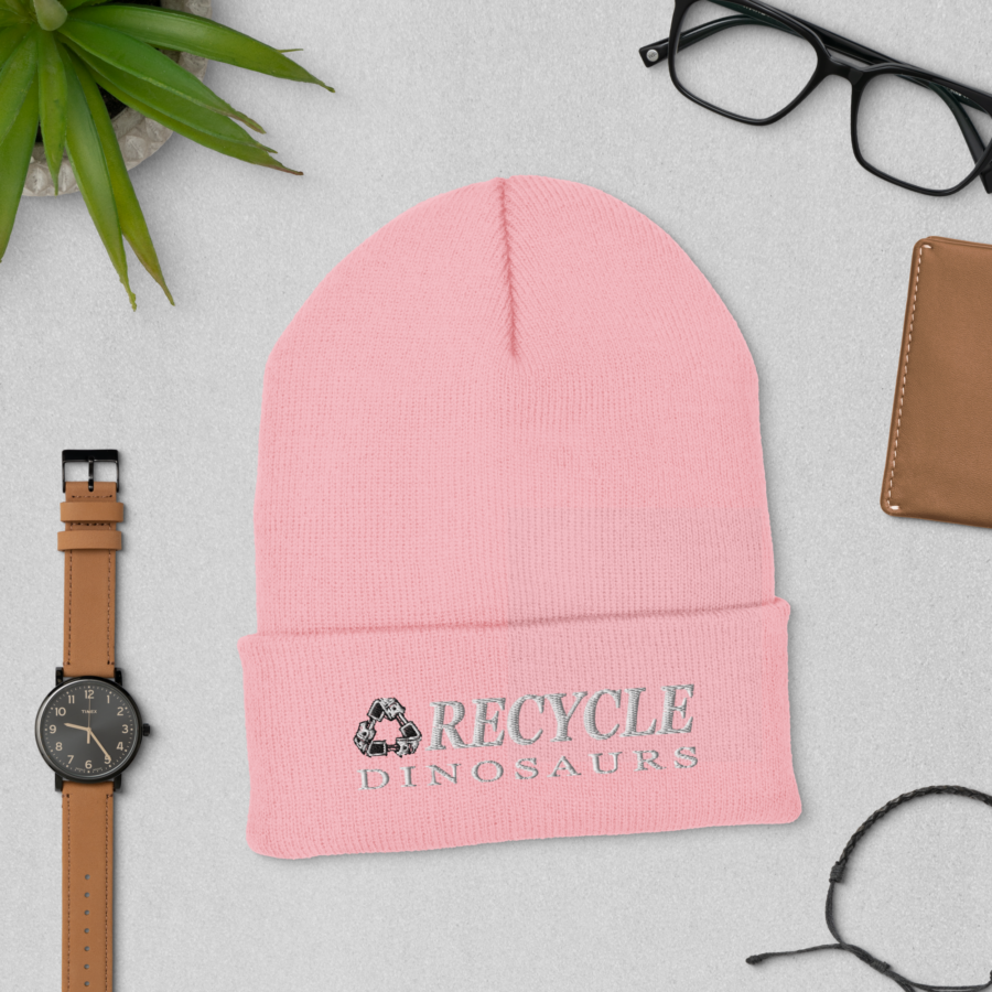 Cuffed Beanie in baby pink, front view