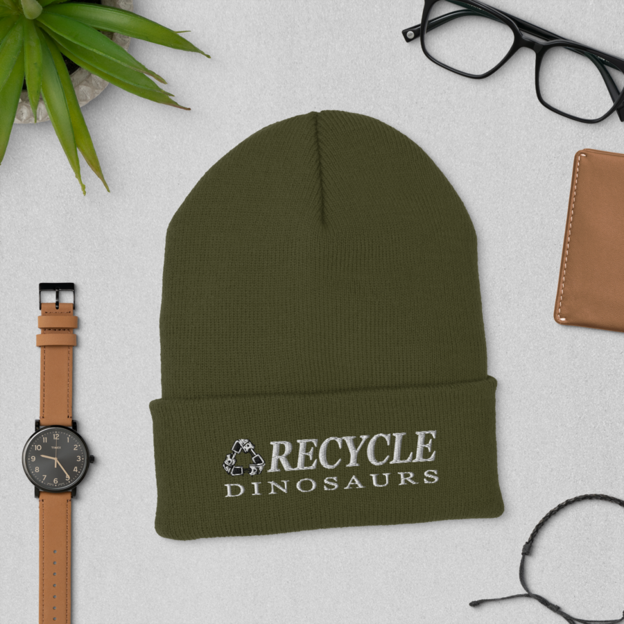 Cuffed Beanie in olive, front view