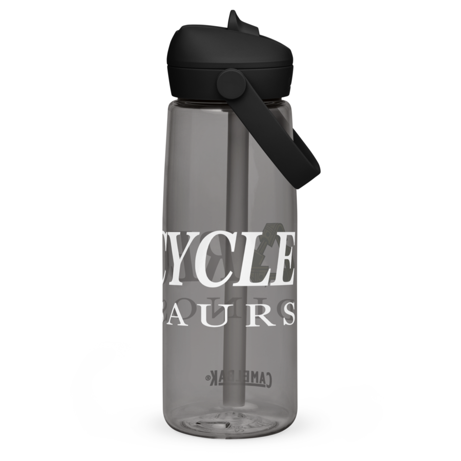 Flip Straw Water Bottle in charcoal, back view