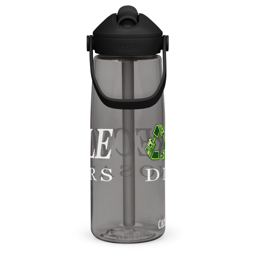 Flip Straw Water Bottle in charcoal, right side view