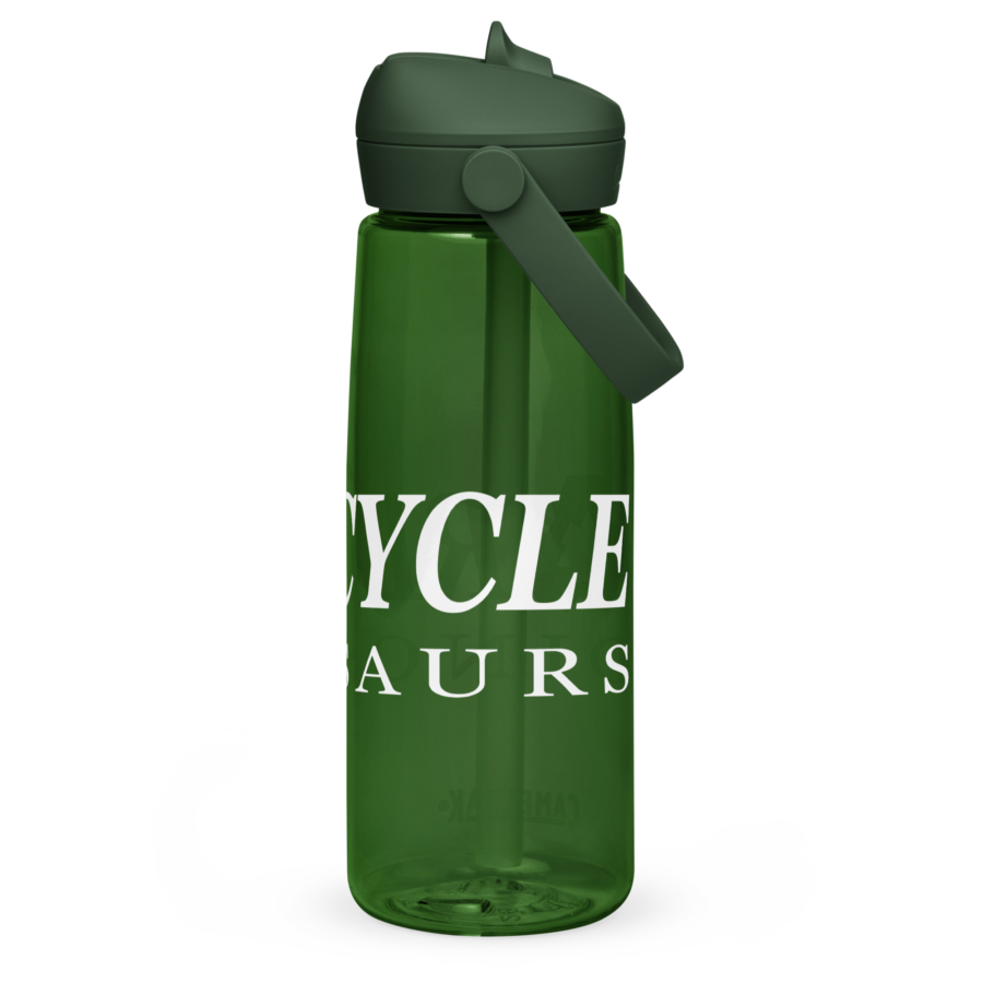 Flip Straw Water Bottle in forest green, back view