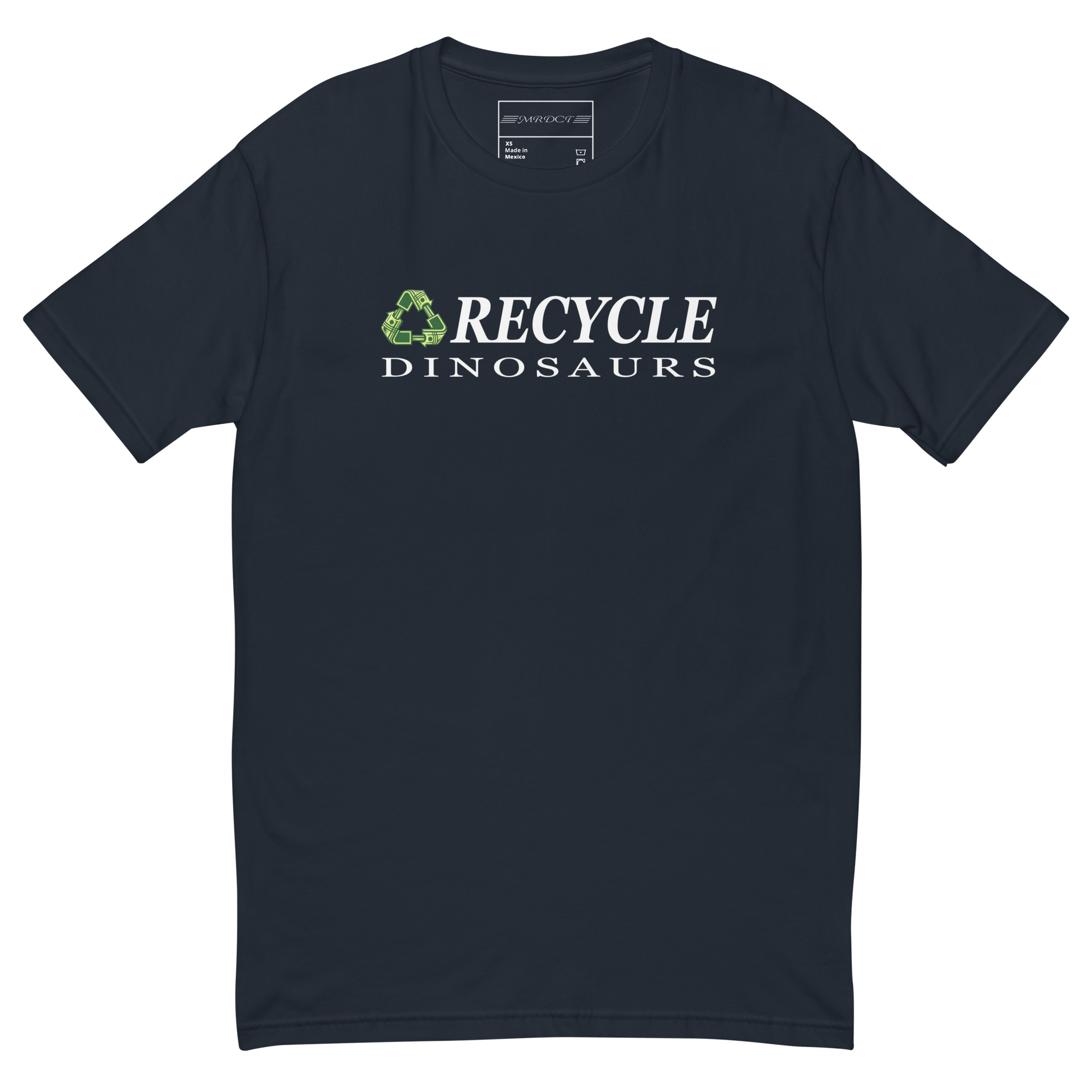 mens-fitted-t-shirt-midnight-navy-front-69a0ae2c29f07.jpg Recycle Dinosaurs Short Sleeve T-shirt - Image 3