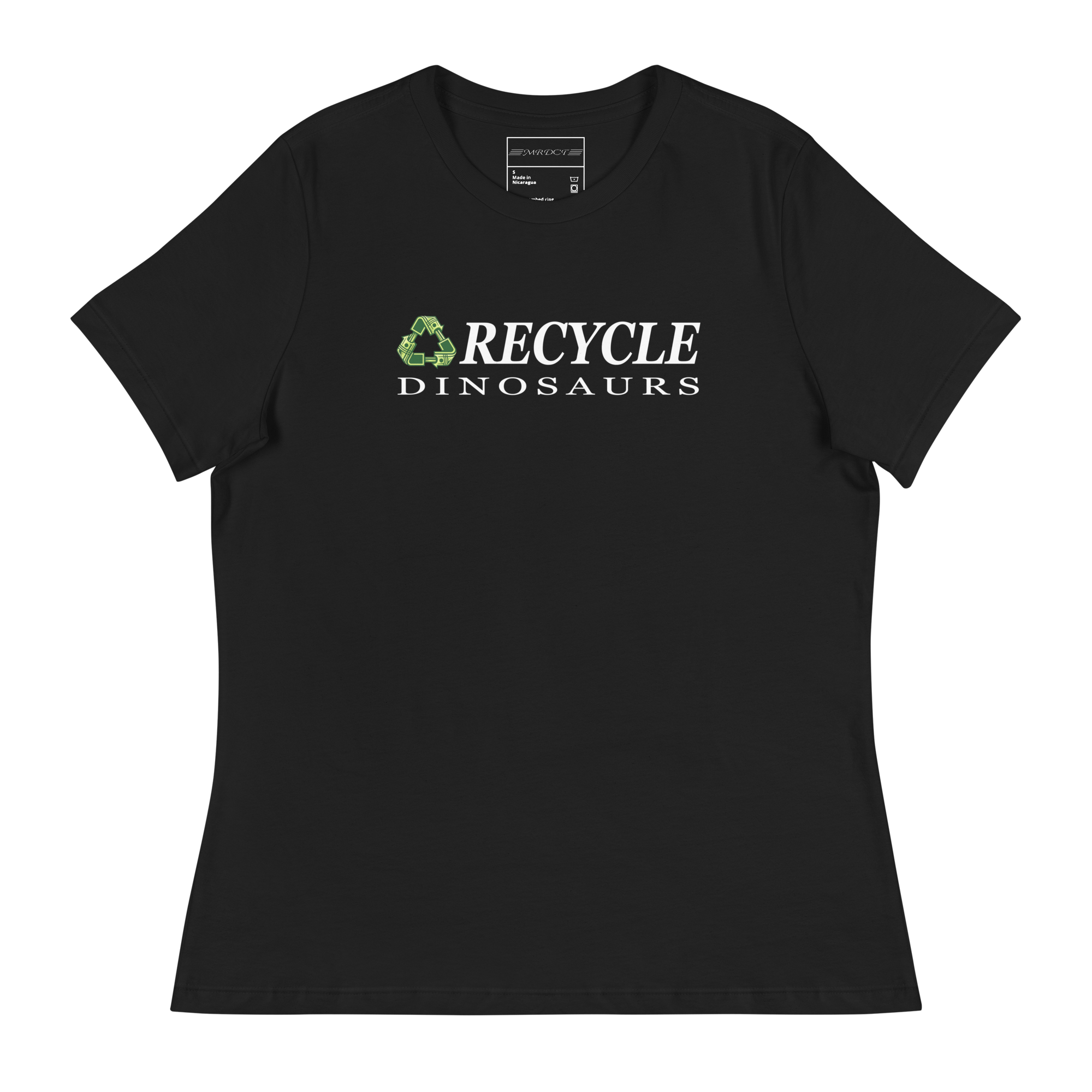 womens-relaxed-t-shirt-black-front-69a0c7c2755b0.png Recycle Dinosaurs Women's Relaxed T-Shirt - Image 3