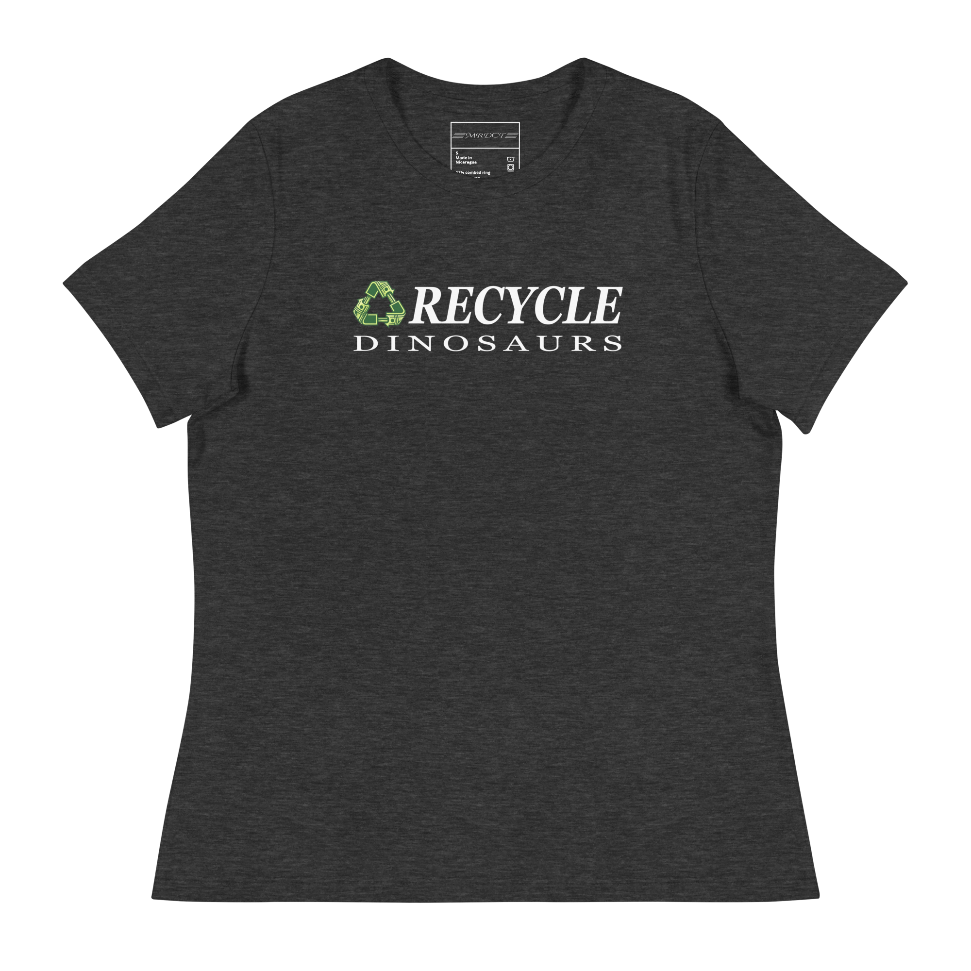 womens-relaxed-t-shirt-dark-grey-heather-front-69a0c7c277d3d.png Recycle Dinosaurs Women's Relaxed T-Shirt - Image 5
