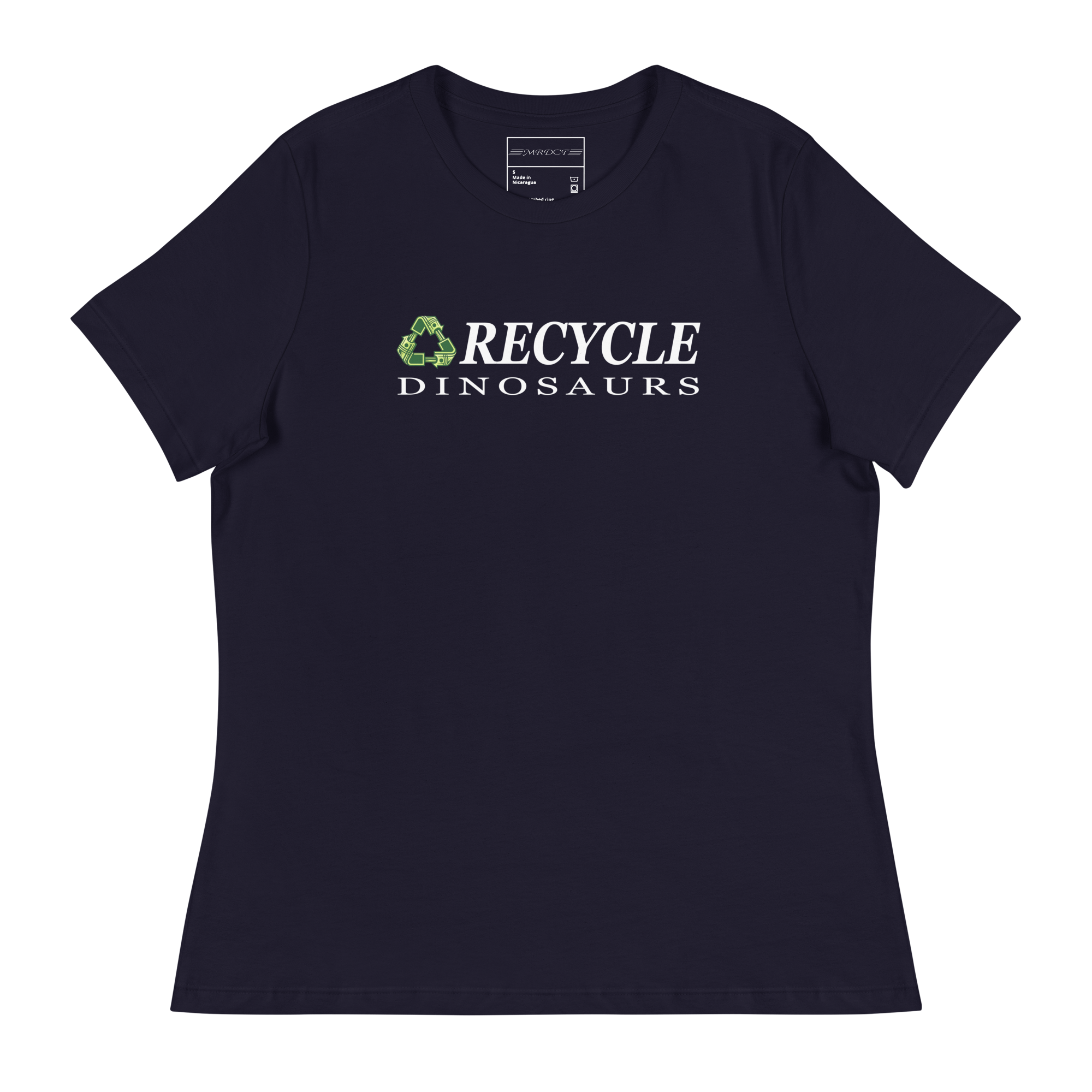 womens-relaxed-t-shirt-navy-front-69a0c7c2732b2.png Recycle Dinosaurs Women's Relaxed T-Shirt