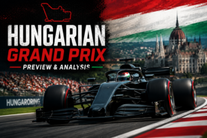 2026 Hungarian Grand Prix preview cover graphic showing F1 cars racing at the Hungaroring circuit