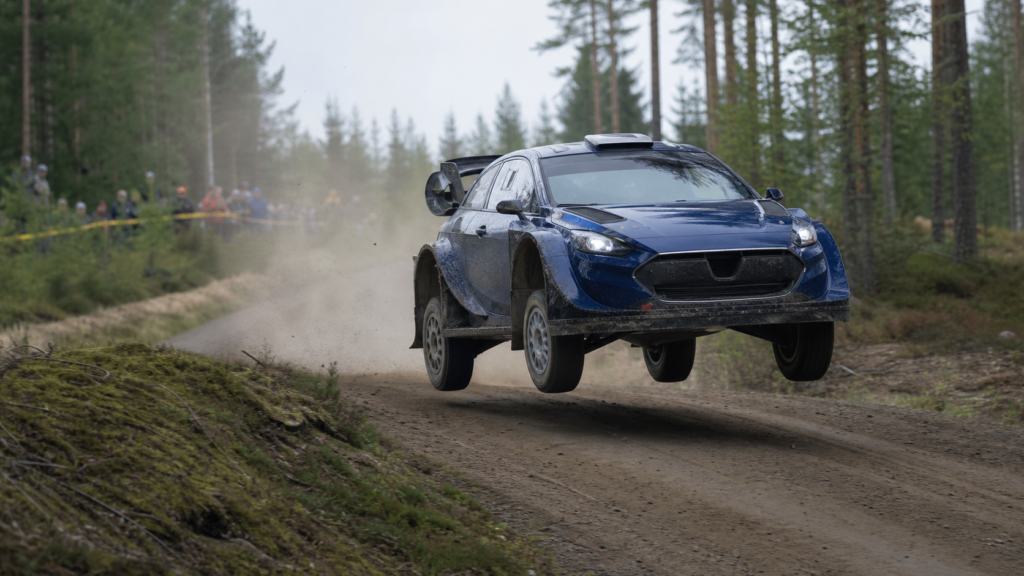 Jon Armstrong Rally1 car attacking a Finnish gravel rally stage