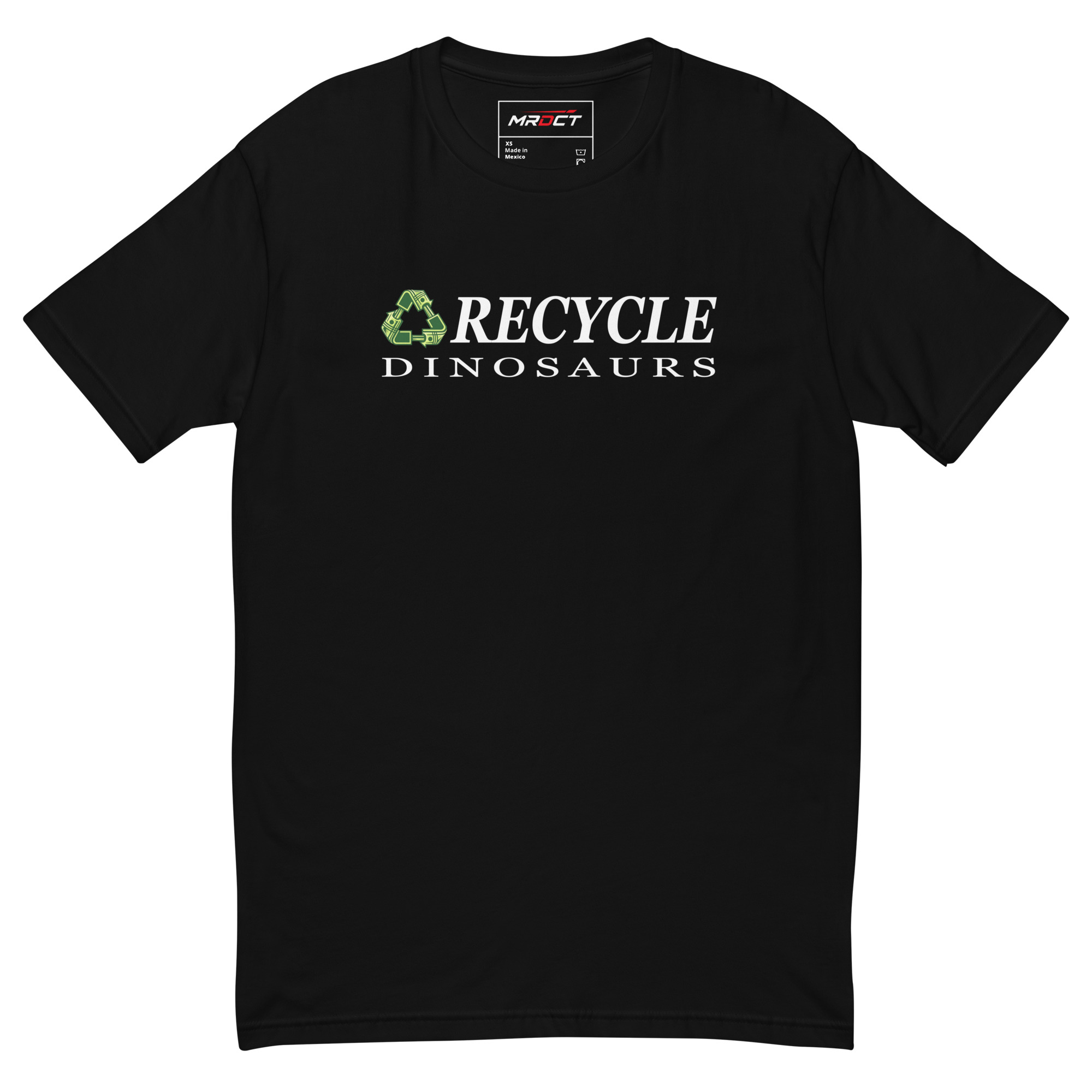 Recycle Dinosaurs T-Shirt in black, front view