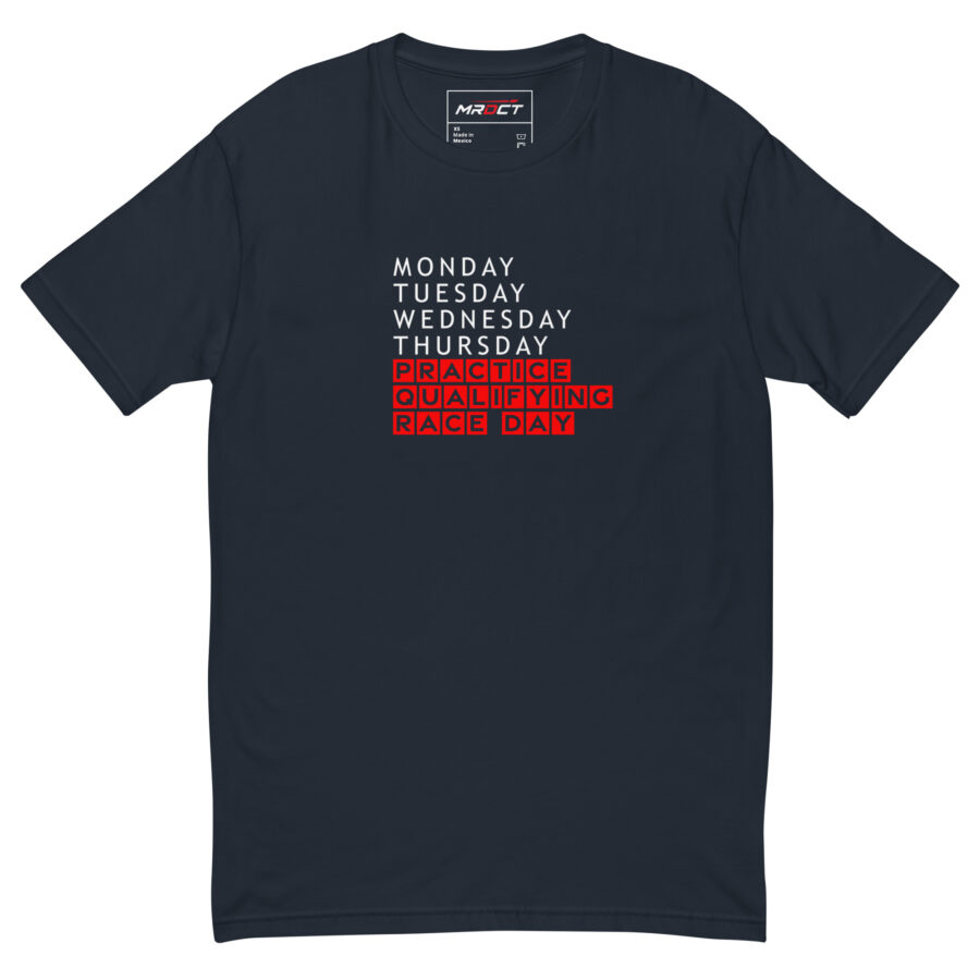 Black Race Day T-Shirt in navy, front view