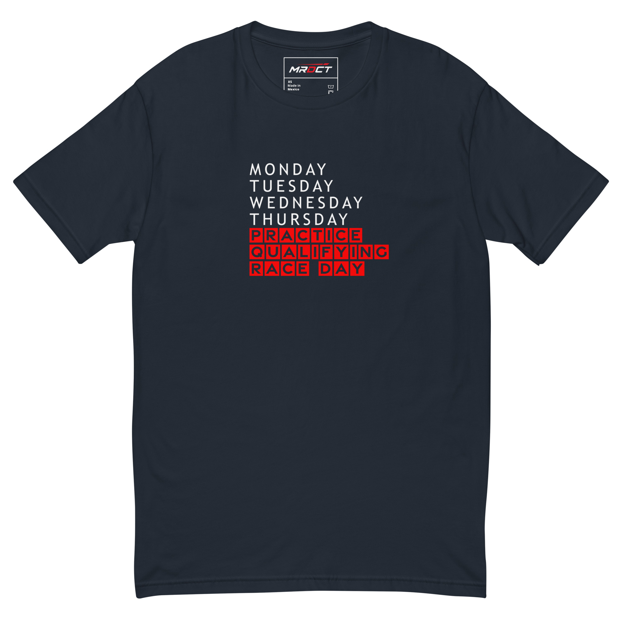 Black Race Day T-Shirt in navy, front view