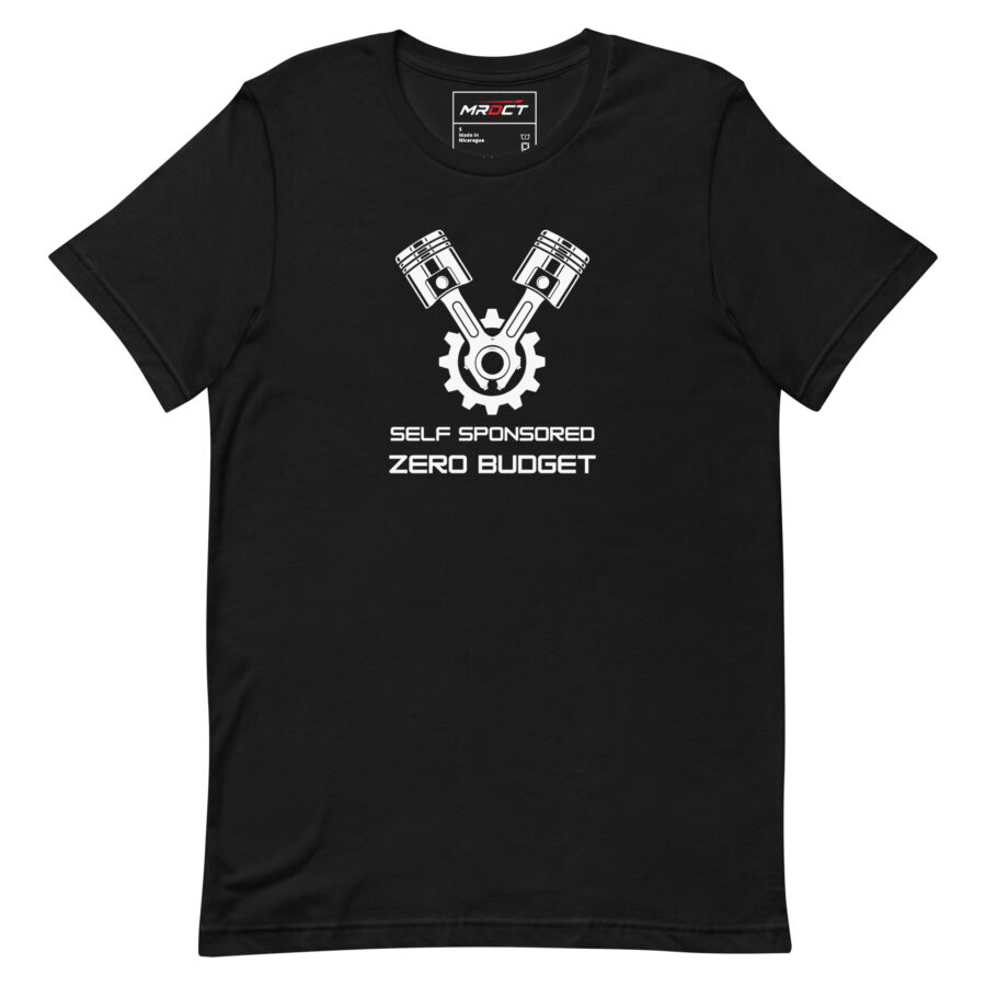 Self Sponsored T-Shirt in Black, front view of the grassroots racing tee