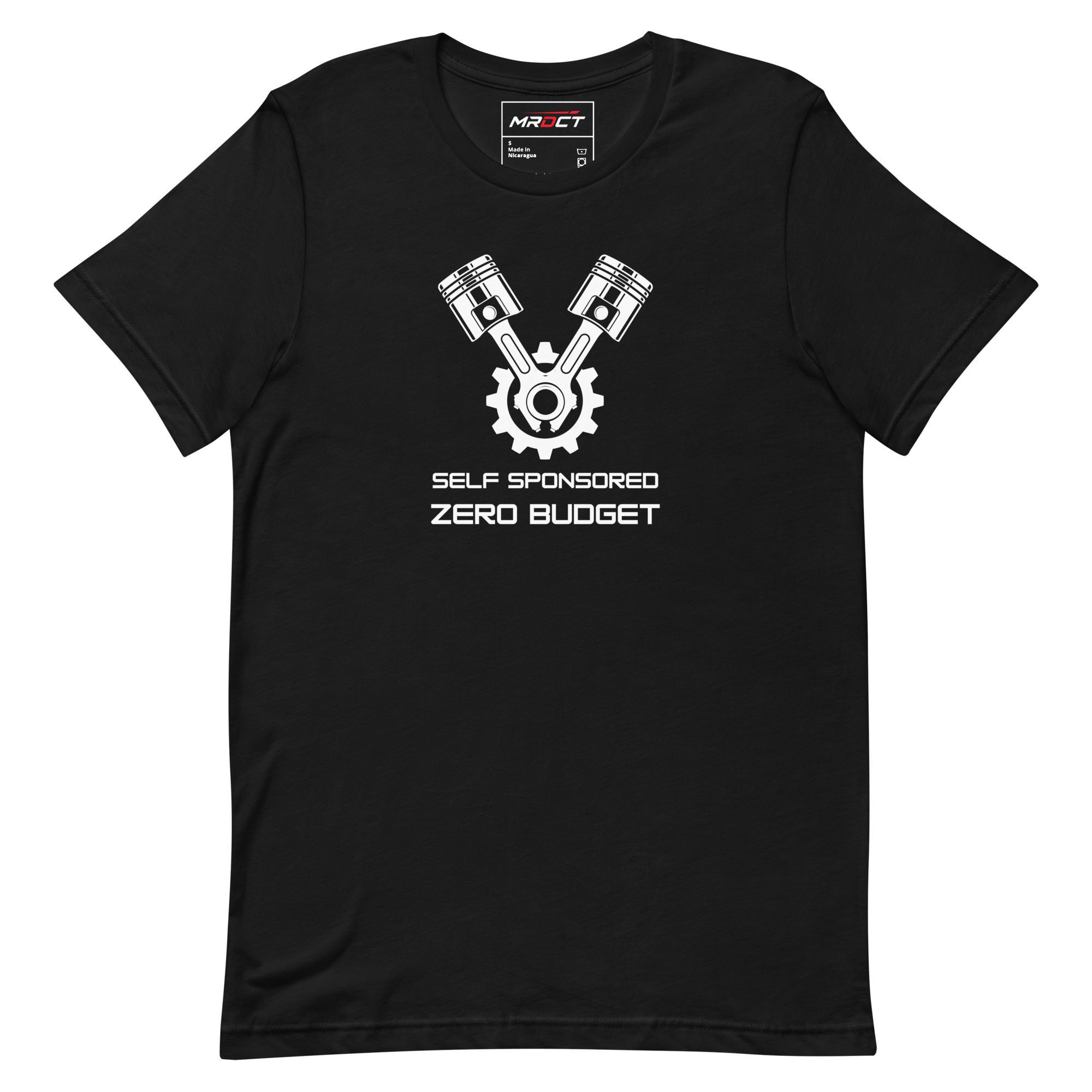 Self Sponsored T-Shirt in Black, front view of the grassroots racing tee